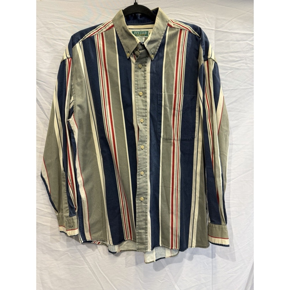 Vintage 90s Ivy Crew Shirt Button Up Retro Colorblock Stripes Men's Size Large